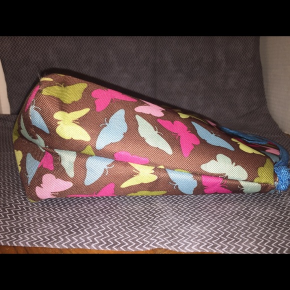 Brown Lunch Bag W/ Colorful Butterflies &Blue Trim - Picture 4 of 7